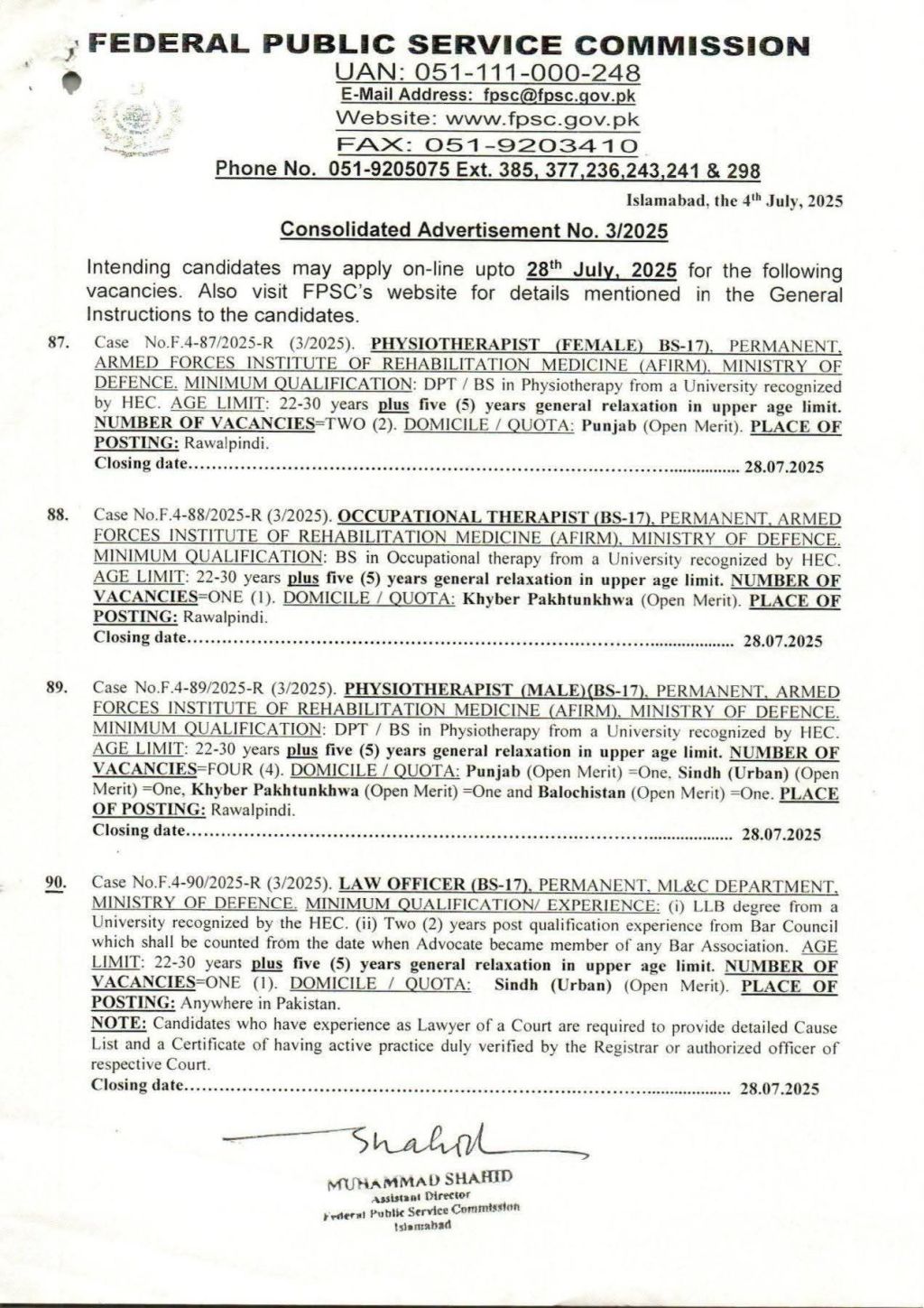 FPSC announced 1000+ new jobs Advertisement number&nbsp;3/25