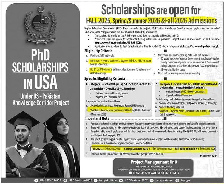 Study Abroad Opportunities | PhD Scholarships in the USA | HEC–US Knowledge Corridor&nbsp;Project