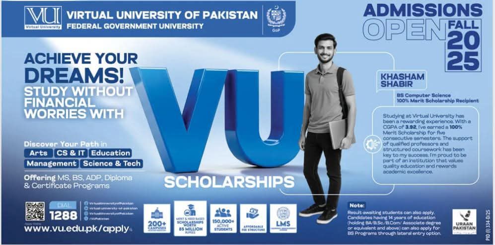Virtual University admissions open| Scholarships opportunities at&nbsp;VU