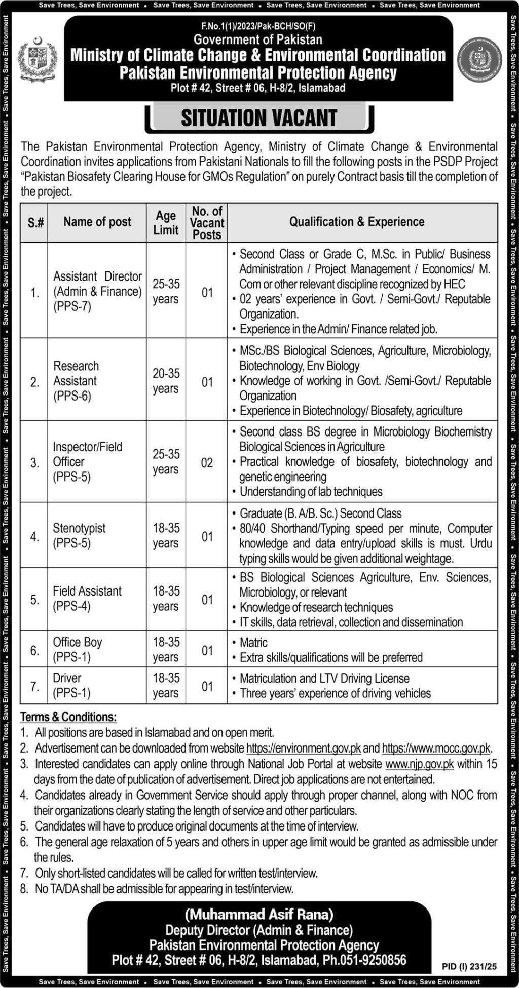 Ministry of Climate Change & Environmental Coordination Pakistan announced multiple vacancies| Open&nbsp;merit