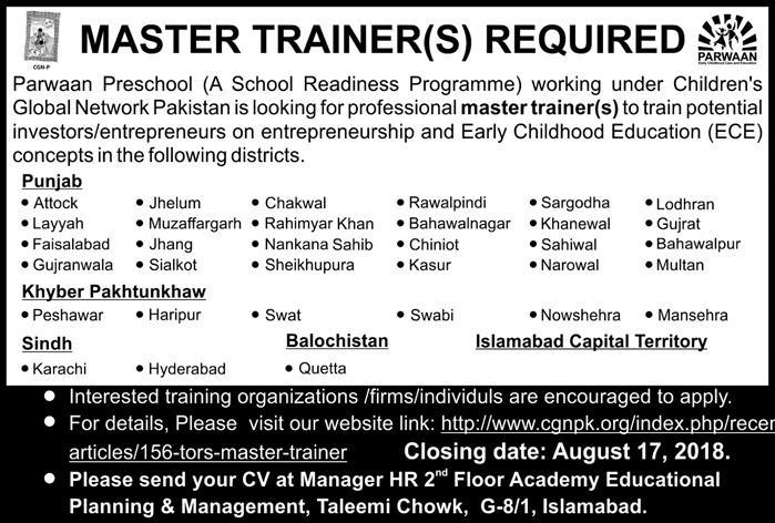 Master Trainer (s)&nbsp;Required