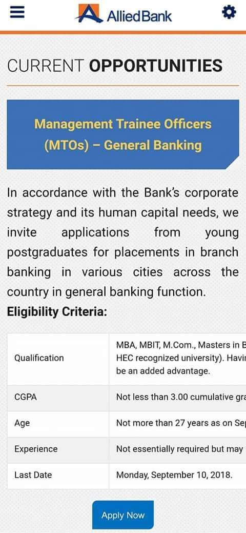 Allied Bank Jobs