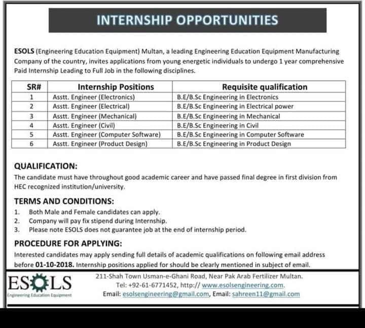 Internship Opportunities For&nbsp;Engineers